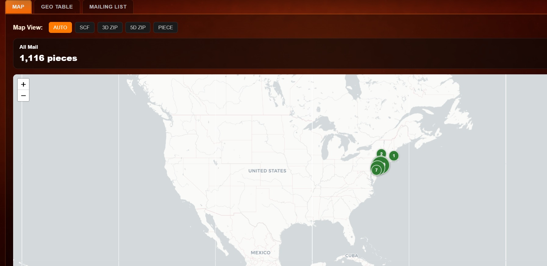 Map view of mail moving through the USPS network